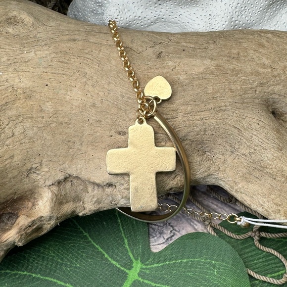 NWT Jane Marie Chain & Bar Bracelet w Cross & Heart Rhinestone Charms - Picture 7 of 10